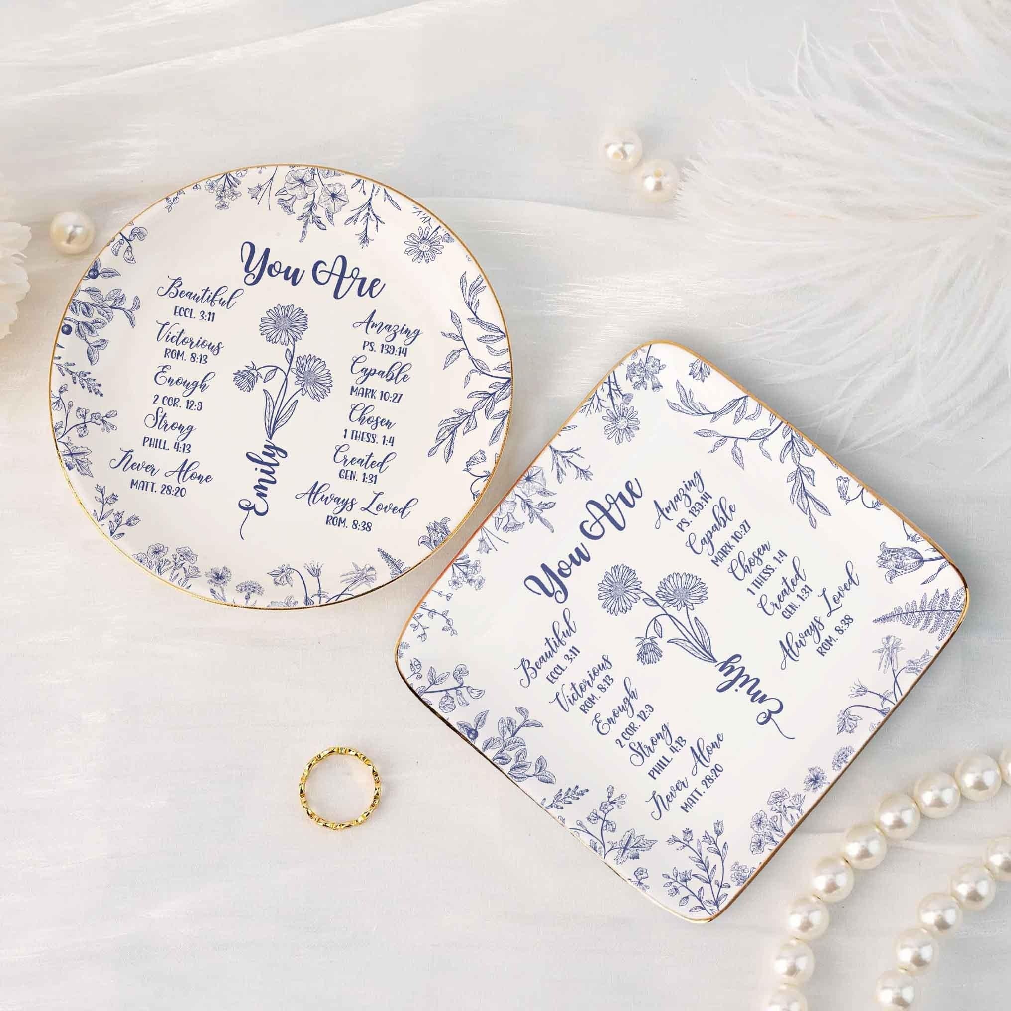 Personalized Christian Scripture Plate, Bible Verse Gift Tray, Unique Faith Home Décor, Religious Jewelry Dish for Women JDLAF04